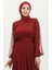 Incili Tül Abiye Elbise 6233-09 Bordo 3