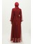 Incili Tül Abiye Elbise 6233-09 Bordo 5