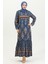 Alisa Farbalı Kuşaklı Viskon Elbise 4599D-01 Lacivert 2