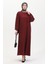 Kolu Büzgülü Elbise 1053-05 Bordo 1
