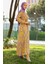 Desenli Kuşaklı Viskon Elbise 0439-02 Sarı 5