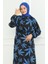 Desenli Kuşaklı Elbise 0477-02 Siyah Saks 2