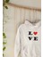 Kalpli Love Aşk Baskılı Unisex %100 Pamuk Cepli Kapüşonlu Sweatshirt Hoodie 2