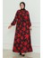 Desenli Kuşaklı Elbise 0477-03 Siyah Kırmızı 1