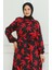 Desenli Kuşaklı Elbise 0477-03 Siyah Kırmızı 3