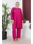 Büyük Beden Bürümcük Tunik Pantolon Ikili Takım 2608-06 Fuşya 1
