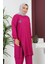 Büyük Beden Bürümcük Tunik Pantolon Ikili Takım 2608-06 Fuşya 4