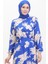 Desenli Kuşaklı Elbise 0444-06 Saks Bej 3
