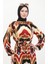 Desenli Kuşaklı Viskon Elbise 0501-04 Bordo Taba 4