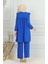 Aerobin Kumaş Fırfırlı Tunik Pantolon Ikili Takım 1009-02 Saks 5