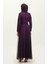Dantelli Kuşaklı Abiye Elbise 5353A-08 Mor 5