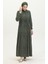 Desenli Viskon Elbise 0419-04 Haki 2