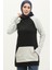 Kapüşonlu Sweatshirt 23071-06 Siyah Ekru 1