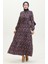 Gül Desenli Elbise 0401-04 Lacivert 3