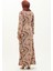 Desenli Tesettür Uzun Elbise 8648-01 Kahverengi 5