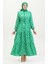 Çiçek Desenli Beli Büzgülü Elbise 0398-05 Yeşil 5