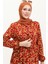 Çiçek Desenli Viskon Elbise 0426-02 Bordo Hardal 4