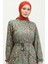 Çiçek Desenli Kuşaklı Elbise 0365-02 Haki 3