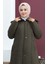 Büyük Beden Baklava Desen Kapitone Mont 5062-03 Haki 4