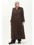 Büyük Beden Boydan Düğmeli Astarlı Pardesü 0422-05 Kahverengi 1