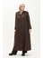 Büyük Beden Boydan Düğmeli Astarlı Pardesü 0422-05 Kahverengi 2