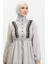Nakışlı Beli Büzgülü Elbise 0380-03 Gri 3