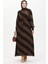 Geometrik Desenli Kuşaklı Viskon Elbise 0460-01 Siyah Kahverengi 1