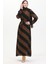 Geometrik Desenli Kuşaklı Viskon Elbise 0460-01 Siyah Kahverengi 2
