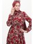 Desenli Viskon Elbise 0489-03 Bordo 3