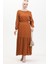 Çapa Desen Kuşaklı Elbise 0461-01 Taba 2