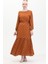 Çapa Desen Kuşaklı Elbise 0461-01 Taba 3