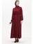 Düğmeli Kuşaklı Elbise 0462-03 Bordo 3