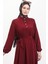 Düğmeli Kuşaklı Elbise 0462-03 Bordo 4