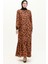 Ribanalı Leopar Desenli Vual Elbise 0101-01 Kiremit Siyah 1