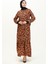 Ribanalı Leopar Desenli Vual Elbise 0101-01 Kiremit Siyah 2