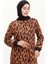 Ribanalı Leopar Desenli Vual Elbise 0101-01 Kiremit Siyah 3