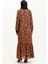 Ribanalı Leopar Desenli Vual Elbise 0101-01 Kiremit Siyah 5