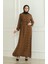 Desenli Kuşaklı Viskon Elbise 0508-02 Taba 1
