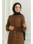 Desenli Kuşaklı Viskon Elbise 0508-02 Taba 3