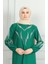 Kolu Lastikli Taşlı Abiye Elbise 0497-01 Zümrüt Yeşili 3