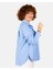 Mavi Beyaz Çizgili Oversize Poplin Kadın Gömlek 4