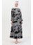 Desenli Kuşaklı Elbise 0459-03 Siyah Beyaz 3