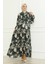 Desenli Viskon Elbise 0466-01 Haki 1