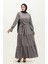 Kolları Volanlı Kuşaklı Elbise 0304-05 Gri 1