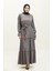 Kolları Volanlı Kuşaklı Elbise 0304-05 Gri 2