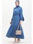 Çapa Desen Kuşaklı Elbise 0461-02 Indigo 1