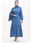 Çapa Desen Kuşaklı Elbise 0461-02 Indigo 2