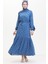Çapa Desen Kuşaklı Elbise 0461-02 Indigo 3