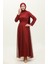 Dantelli Kuşaklı Abiye Elbise 5353A-05 Bordo 2