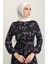 Çiçek Desenli Viskon Elbise 5068-04 Lacivert 4